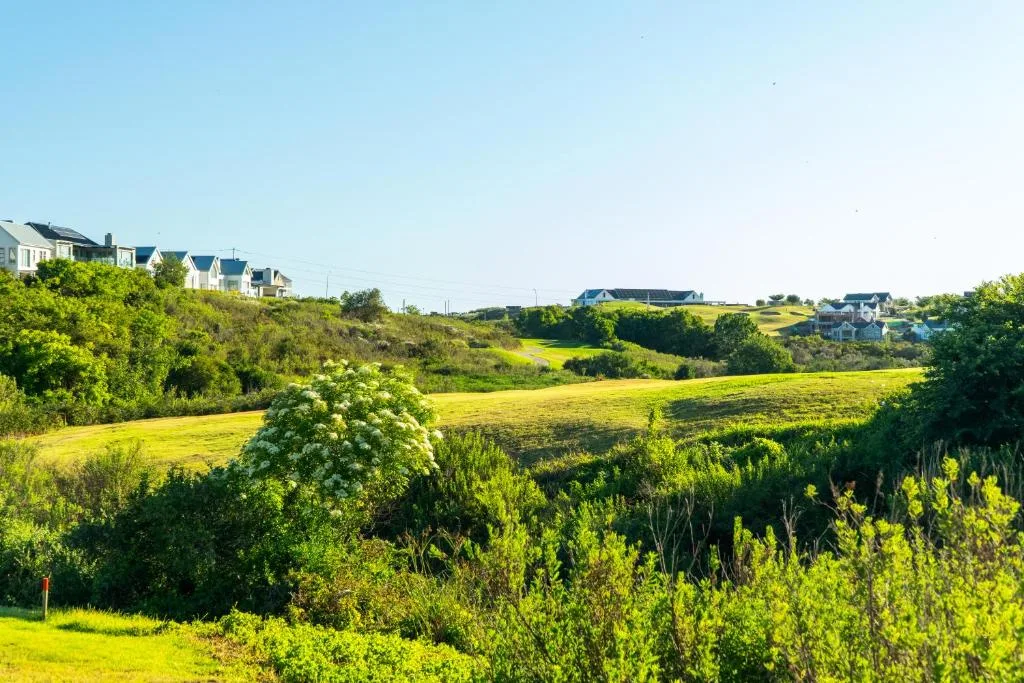 Lush green valley with scattered houses and rolling hillside landscape