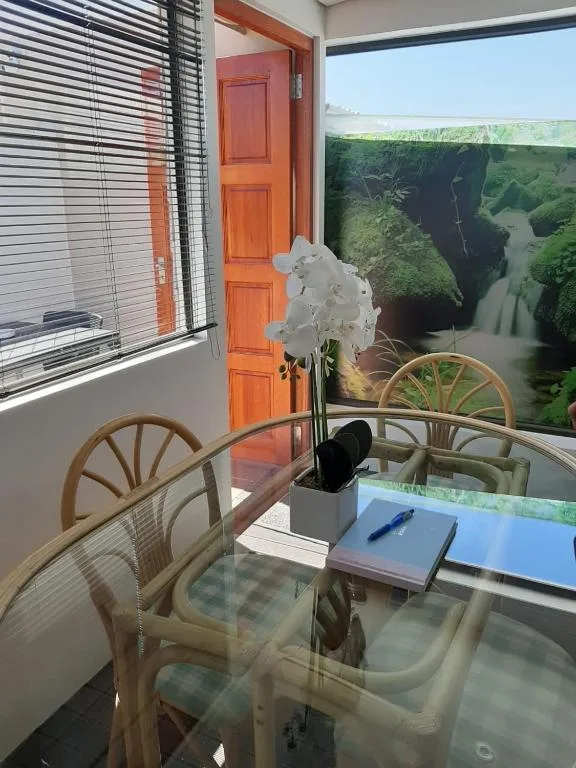 Dramatic gorge and river valley landscape visible through large window