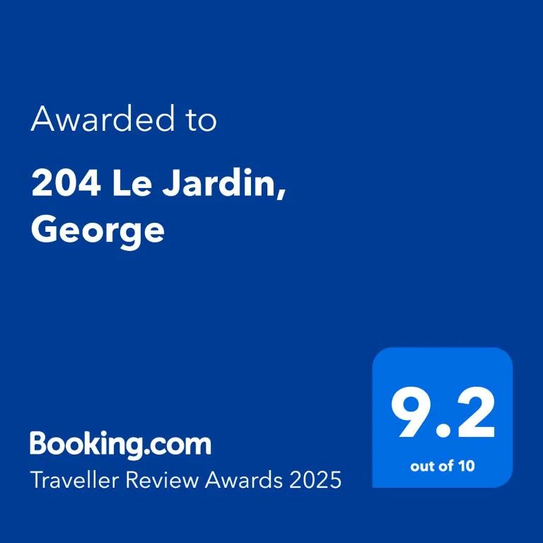 Booking.com award certificate for 204 Le Jardin property in George