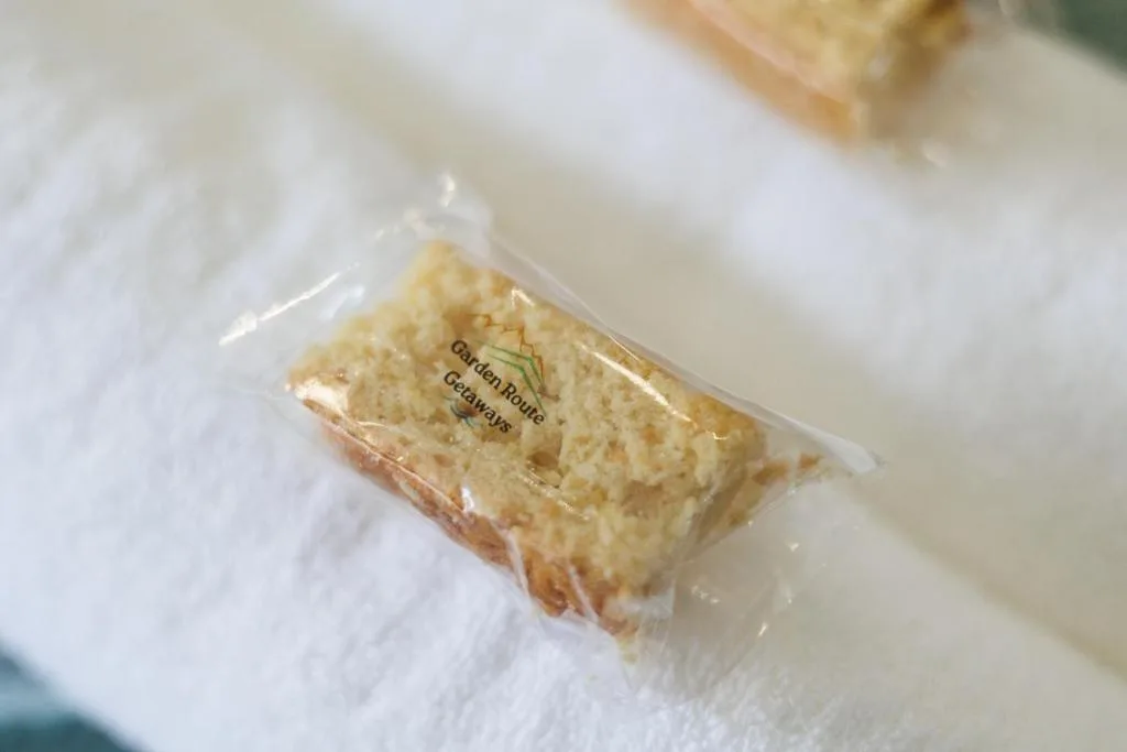 Packaged homemade shortbread biscuits from Garden Route Getaways welcome amenity